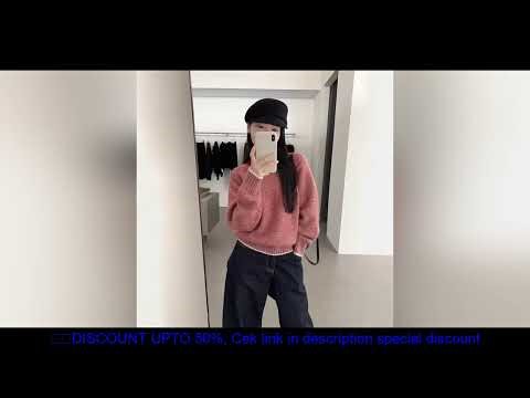 Women's round Neck Striped Raglan Long Sleeve Pullover Sweater Simple Retro Stacked Inner Design for