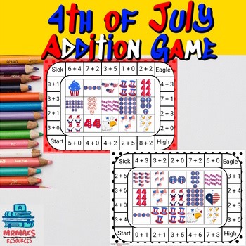 4th of July Addition Math Game | 1st and 2nd Grade | One-Digit Numbers | 0 - 10