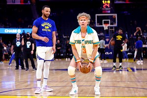 Will Ferrell, as Jackie Moon, gets Tropical with Golden State Warriors’ Steph Curry, Klay Thompson