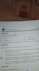 QUESTION 18This article has the type of appeal to:A. fear.... | Filo