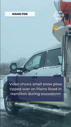 Video shows small snow plow tipped over on Plains Road in Burlington during snowstorm