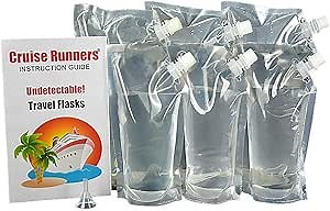 Cruise Runners - Clear Plastic Flask Kit Enjoy Rum Runners Sneak Alcohol Smuggle Liquor Booze 3 32oz.- 3 16oz. Rum Runners for Cruise