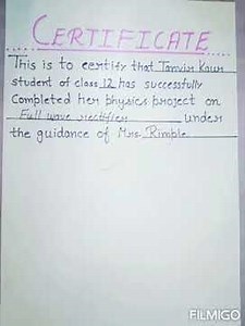 Class XII Physics; #Project file on Full wave rectifier