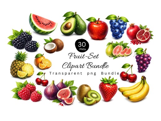 30 Fruit Clipart Bundle PNG | Tropical & Fresh Market Fruits | High Resolution Transparent Background - Etsy