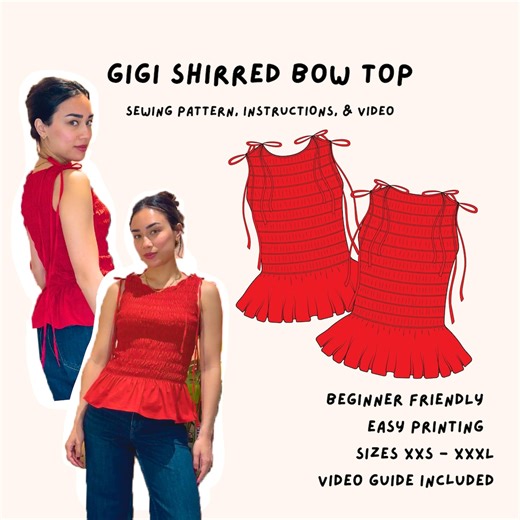 Gigi Shirred Bow Top Sewing Pattern, Video & Instructions - Instant Download! - Etsy