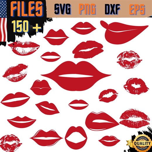 Lips SVG PNG Bundle, Kiss Cut Files for Cricut (Digital Download)