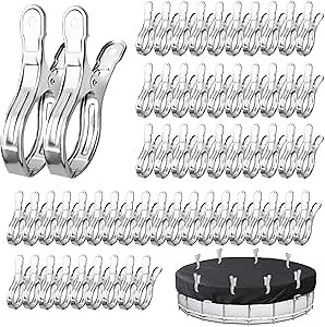 60 Pcs Pool Cover Clips Stainless Steel Wind Guard Clamps 5.1 Inch Large Pool Windproof Clips Heavy Duty Swimming Pool Cover Clamps for Above Ground Pool Cover Lounge Chair