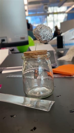 GenEd 1037: Making an electroscope with aluminum leaves and a balloon during class
