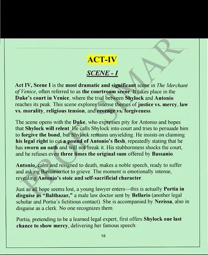 The Merchant of Venice Summary- William Shakespeare- Act-4, Scene- 1