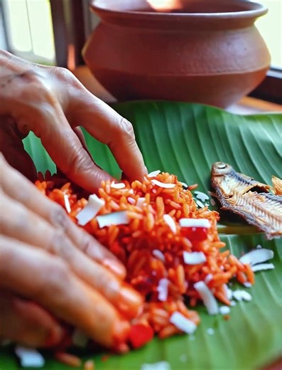 Sri Lankan Pol Sambol with Red Rice & Dried Fish Traditional Breakfast Recipe Banana Leaf Stylea
