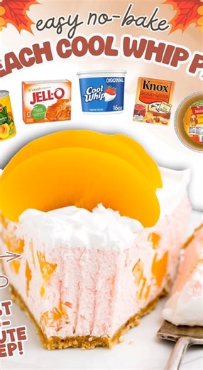 PEACH COOL WHIP PIE 🍑 Light, fruity, and so simple to make — this no-bake peach pie is a creamy, dreamy dessert that’s ready in minutes! You’ll Need 👇 6 oz pre-made graham cracker pie crust 3 oz instant peach gelatin 0.25 oz unflavored instant gelatin mix ½ cup boiling water ⅓ cup cold water 8 oz Cool Whip 15 oz sliced peaches | Easy Recipes