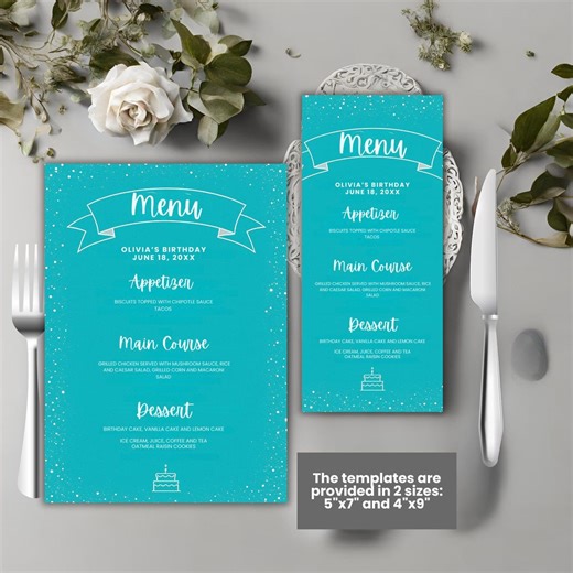 Turquoise Wedding Menu Template, Editable Teal Birthday Printable (instant Download) - Etsy