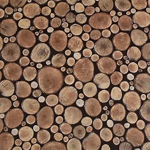 Dundee Deco AZ-W0444 Distressed Wood Brown, Beige Cut Logs Peel and Stick Self Adhesive Removable Wallpaper, Roll 18 ft. X 18 in. (5.5m X 45cm), 26.6 sq. ft. (2.5 sq. m)
