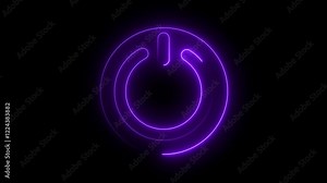 Neon power reset button sign animation.neon power button icon power button icon power baton. Stock Video