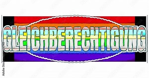 Endlessly looped sign with title EQUALITY in German in cartoon or childish style. Splash screen on the theme of equal rights and opportunities for all