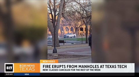Fire erupts from manholes at Texas Tech University