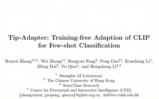Tip-Adapter: Training-free Adaption of CLIP for Few-shot Classification