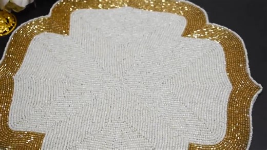 Handmade Beaded Placemat, Beaded Charger, Beaded Table Mat, Gold and White, Round Mat, Gift for Her, Embroidered Decorative Placemat - Etsy