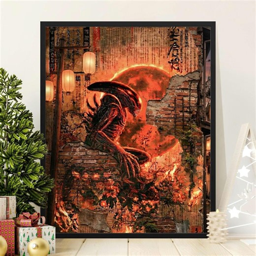 Alien Xenomorph Art, Japanese Street Poster, Sci-fi Canvas Print, Horror Movie Decor, Unique Wall Art - Etsy