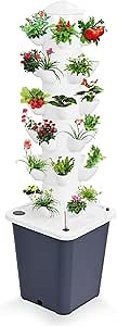 Garden Hydroponic System, 1 Set Hydroponic Growing Tower with 10L Tank, 6 Layers 30 Plants Indoor Hydroponics Growing System, Soilless Cultivation Fruits Vegetables Planter Tower A-Black