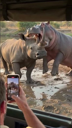 Rhino vs Hippo 😱 Who Wins This Epic Safari Battle? 🦏🦛