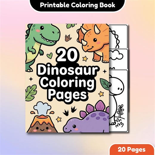 20 Dinosaur Coloring Pages for Kids | Printable PDF Coloring Book | Easy Toddler Activity - Etsy