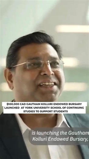 Gautham Kolluri on Instagram: "🎓 $100,000 CAD Gautham Kolluri Endowed Bursary Launched at York University School of Continuing Studies to Support Students This February, York University School of Continuing Studies launches the Gautham Kolluri Endowed Bursary, created by Dr. Gautham Kolluri to support both Canadian and international students on their academic journeys. Dr. Gautham Kolluri believes in giving back to the country that welcomed him and his family. This bursary will award one domest