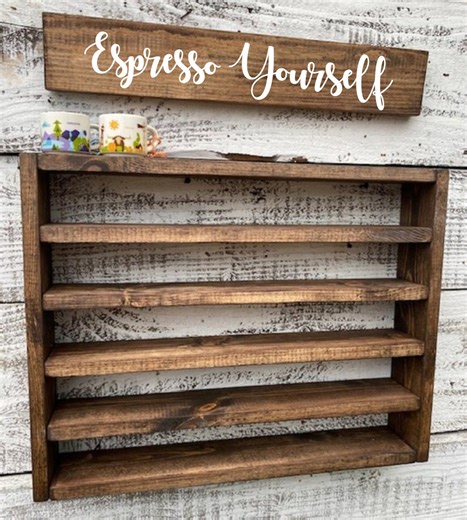 Espresso Mug Rack: Rustic Wood Coffee Mug Display (holds 48-56 Mugs) - Etsy