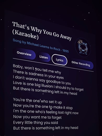 Karaoke Version of 'That's Why You Go Away'