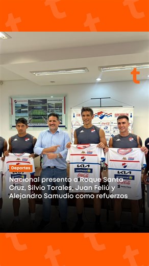 Trece on Instagram: "🔴⚪🔵️ Nacional presenta a sus refuerzos 👉🏻Nacional hizo oficial las incorporaciones de Roque Santa Cruz, quien a sus 44 años firmó contrato y vuelve a vestir la camiseta del Tricolor junto las caras nuevas, Silvio Torales, Juan Feliú y Alejandro Samudio, refuerzos para la nueva temporada.️ 📹 @nathalieeok #TreceDeportes #Trece #SiempreConectados"