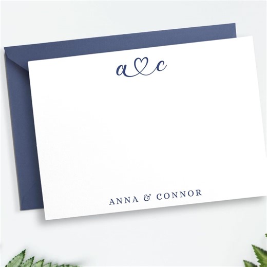 Personalized Wedding Thank You Cards with Envelopes, Couples Initials Stationery Set