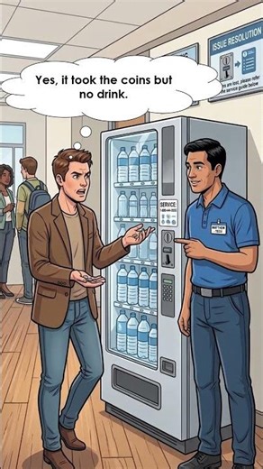 💬 English Dialogue: Customer and Staff — Vending Machine Problem