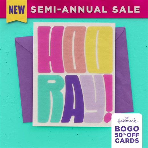 Buy 1 Hallmark card, get 1 50% off during our new Semi-Annual Sale! Shop individual cards $2.99 & up in stores & online through 1/31. | Hallmark