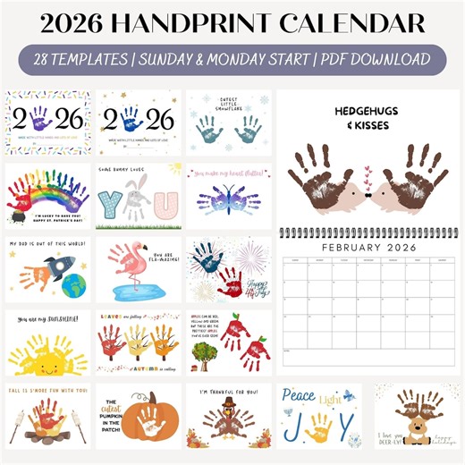 2026 Handprint Calendar Craft | Printable Calendar Keepsake | Handprint Gift From Kids Babies Toddlers | DIY Card | 2026 Calendar Template - Etsy