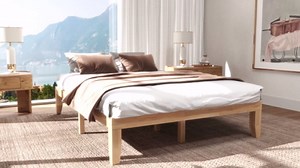 Giantex 14 Inch Twin Wood Platform Bed Frame, Minimalist Style Mattress Foundation with Solid Rubber Wood, Heavy Duty Slat Support, Without Headboard, Easy Assembly, No Box Spring Needed, Natural