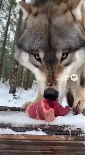 Wolf eating steak #ai #asmr