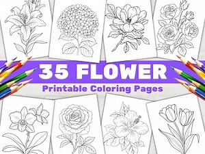 Relaxing Flower Coloring Book for Adults, Easy Floral Bouquet Botanical Coloring Pages (PDF/PNG) - Etsy