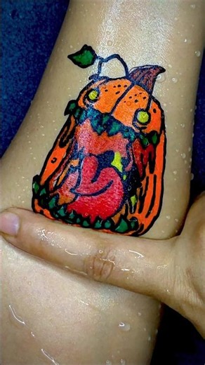 Pumpkin Screaming 🎃 Tattoo on Hand by floating pen #shorts #tattoo#art