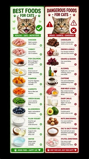 Cats Healthy vs Unhealthy Food 🐱 | What Cats Can & Cannot Eat #cat #kittenfood #catcare #shorts