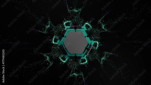 Circuit Burst Digital Energy Explosion. Particles and Energy flowing through circuits and spreading out across the screen, visualizing a digital impact or a processor or computer starting or booting