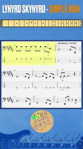 Lynyrd Skynyrd - Simple Man (chorus 5/outro) #bass #basstab #tabshorts #lynyrdskynyrd #simpleman