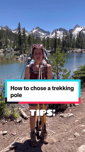 HOW TO PICK A TREKKING POLE: Trekking poles are one piece of gear I highly recommend (See my previous reel for why)! But it’s not a piece of gear you have to drop tons of money on for a nice one. What you want to look for in poles… •> Single v double? Start by choosing between a pair of trekking poles or a single hiking staff. I recommend double poles, you can always choose to just use one of them. •> Find the right length: You’re aiming for a 90-degree bend at your elbow when pole tips touch th