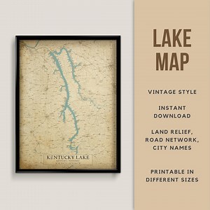 Kentucky Lake Vintage Style Map, Printable Tennessee Lake House Poster (instant Download) - Etsy