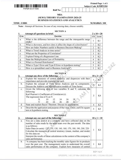 MBA(1 sem)_ Business Statistics and Analytics_2024 question paper_AKTU