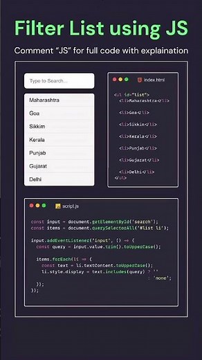 🧠 Filter List using JavaScript!#JavaScript #WebDevelopment #Frontend #Coding