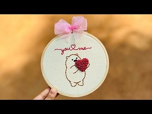 Very Easy Hand Embroidery for Beginners ❤️ Cute Bear with Heart Shape Embroidery || Free Pattern