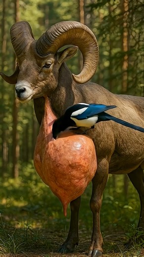 Black-billed magpie aids bighorn sheep 🐦🐏 #Reels | Kleva Technology