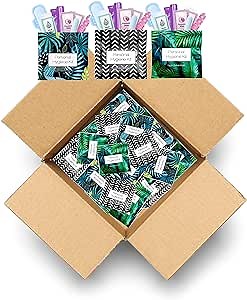 30 x Menstrual All-in-One Kits - Assorted Colors | Convenience on The Go | Single Period Kit Packs | Individually Wrapped Feminine Hygiene Products (Black Treads/Blue Forest/Green Ferns)