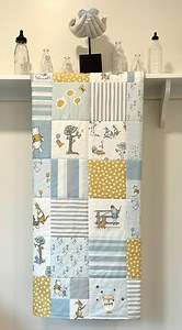 Handmade Winnie the Pooh Baby Quilt, Storybook Nursery, Mustard Yellow, Light Blue, Grey, White - Etsy
