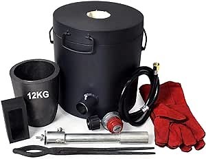 TOAUTO 12 KG LARGE CAPACITY Propane Melting Furnace Foundry Kit with CRUCIBLE, TONGS Kiln, Up to 2600°F/1425°C, 0-30 PSI ，Smelting Gold Silver Copper Scrap Metal Recycle (12KG Propane Melting Furnace)